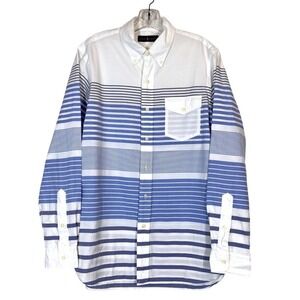 Ralph Lauren Polo Shirt Medium Striped Long Sleeve Blue White